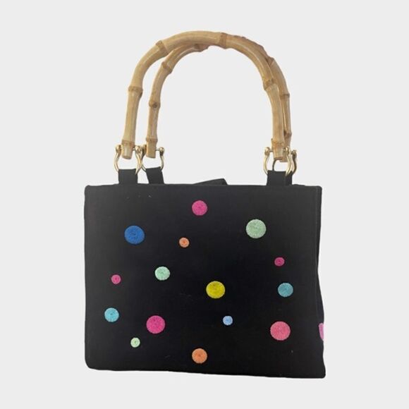 Tiannl Small Black Colorful Polka Dot Embroidered Handbag - Picture 1 of 14